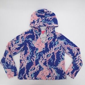 Lilly Pulitzer Sweater Hoodie Womens‎ Small Blue Kiawah Pullover Cropped Pink